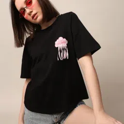 Only Black Cotton Embroidered T-Shirt-picture-21