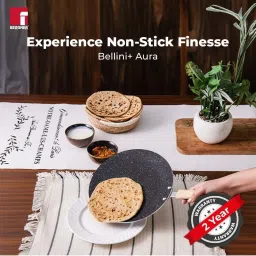 Bergner Bellini & Aura Black 28 cm Concave Roti Tawa With Wooden Finish Handle image 3