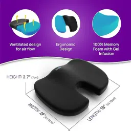 Frido Black Gel Memory Foam Basic Coccyx Pain Relief Cushion - Set of 4 image 5