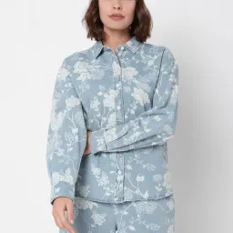 Vero Moda Light Blue Printed Denim Shirt-image-36