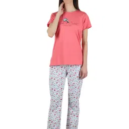 Monte Carlo Coral & Sky Blue Printed T-Shirt Pyjama Set-image-66