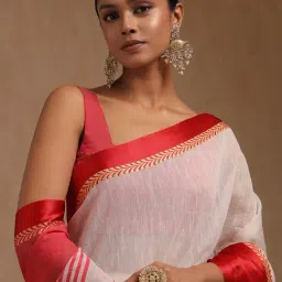 Soch White Cotton Solid Saree-image-63