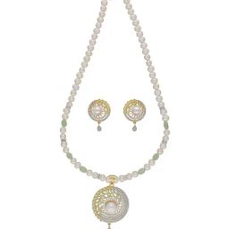 Sri Jagdamba Pearls Kyra Green & White Pearl CZ Necklace Set-picture-18