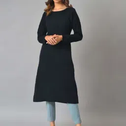 W Navy Straight Winter Kurta-image-0