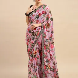 Saree Mall Purple Printed Saree With Unstitched Blouse-image-35