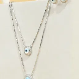 Touch925 925 Pure Silver Double Layer Evil Eye Necklace Set-image-21