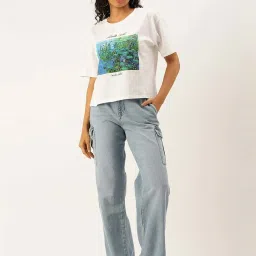 Forever 21 Blue Cotton Mid Rise Flared Jeans image 3