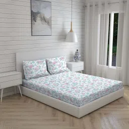 Boutique Living Iris Gaze Blue Cotton 160 TC King Size Bed Sheet with Pillow Cover image 3