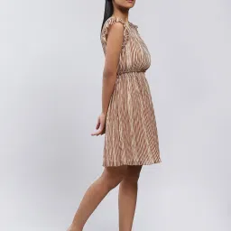 Label Ritu Kumar Brown Striped A Line Dress image 3