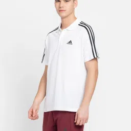 adidas White Regular Fit Striped Pique Cotton Sports Polo T-Shirt image 3