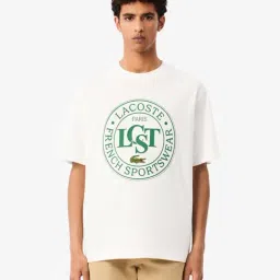 Lacoste White Loose Fit Printed T-Shirt-image-2