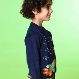 Nauti Nati Kids Navy Printed Full Sleeves Sweater image 3
