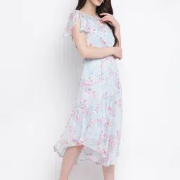 Latin Quarters Light Blue Floral Print High-low Dress image 3