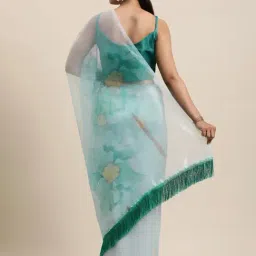 Blissta Seafoam Blue Floral Print Saree With Unstitched Blouse image 2