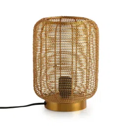 ExclusiveLane Golden Iron 24.38 cm Weaved Barrel' Handcrafted Table Lamp image 3