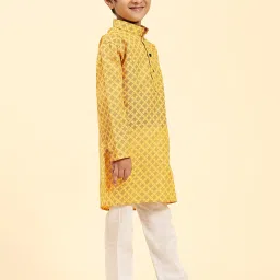 Pro-Ethic Style Developer Kids Yellow & White Printed Full Sleeves Kurta with Pyjamas image 3