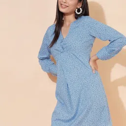 SELVIA Blue Printed A-Line Dress image 3