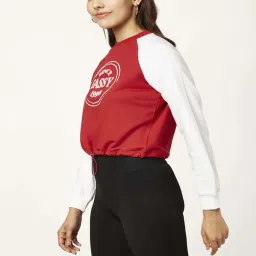 People by Pantaloons Red & White Cotton Printed Sweatshirt image 3