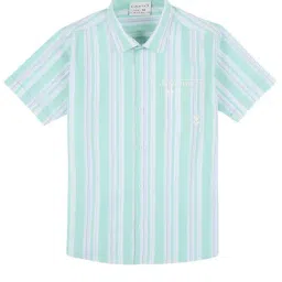 Cavio Boys Light Green Cotton Striped Comfort Fit Shirt-image-18