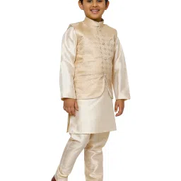 Pro-Ethic Style Developer Kids Cream & Beige Printed Full Sleeves Kurta, Waistcoat with Pyjamas image 3