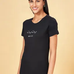 Honey by Pantaloons Black Cotton Printed T-Shirt image 3