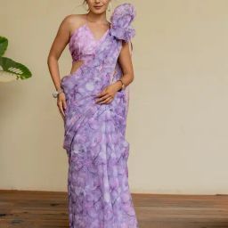 Mirchi Fashion Purple Organza Floral Printed Saree For Women-picture-21