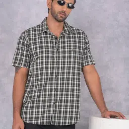 Crimsoune Club Green Cotton Slim Fit Checks Shirt-image-8