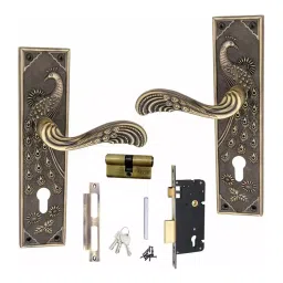 Atom 25.4 cm (10 inch) Zinc Matte Finish Multicolor Door Lock Set, MH-MAYUR-CY-BA-BSK image 2