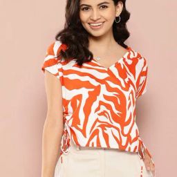 Qurvii Orange Animal Print Top-picture-44