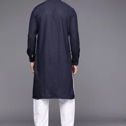Manyavar Men Navy Blue Embroidered Angrakha Kurta with Churidar image 4