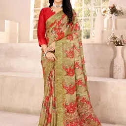 Saree Mall Beige Chiffon Self Saree with Blouse Piece-image-25
