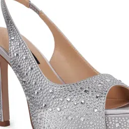 Nine West Women's Silver Sling Back Stilettos image 4