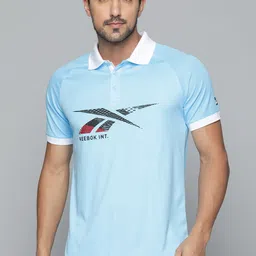 Reebok Men Blue Brand Logo Printed Polo Collar Slim Fit T-shirt image 3
