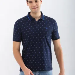 Allen Solly Navy Cotton Regular fit Floral Polo T-Shirt-picture-30