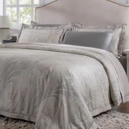 Maspar Baroque Feathering Neutral Cotton Floral 400 TC King Bedsheet with 2 Pillow Cases-picture-28