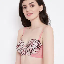 Clovia Pink & Black Non Wired Padded Balconette Bra image 3