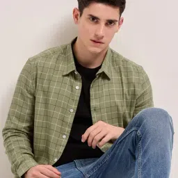 The Bear House Green Cotton Slim Fit Checked Shirt-picture-16