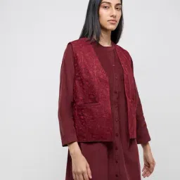 Utsa by Westside Maroon Embroidered Cotton Jacket-picture-33