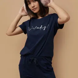 Ginger by Lifestyle Blue Cotton Printed T-Shirt-image-44