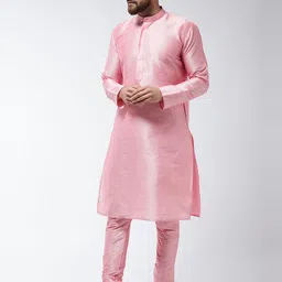 SOJANYA Men Pink Solid Kurta with Churidar image 2
