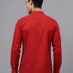The Anchi Store Mandarin Collar Roll-Up Sleeves Cotton Kurta image 4