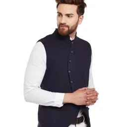 Hypernation Dark Blue Slim Fit Waistcoat image 3