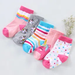 cute walk by babyhug Cutewalk By Babyhug Anti Bacterial Ankle Length Non Terry Socks Unicorn Design Pack of 5 - Pink &Blue-picture-32