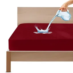 GADDA CO Bamboo Waterproof Protector Fitted Single Bed Mattress Cover - Maroon-image-61