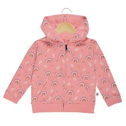 The Mom Store Cotton Full Sleeves Rainbow Printed Hooded Jacket - Pink-picture-34