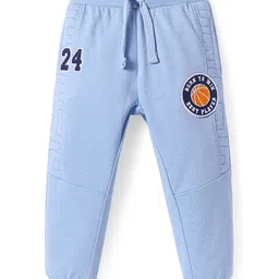 Babyhug Cotton Knit Full Length Lounge Pants with Sports Badge - Blue-image-44