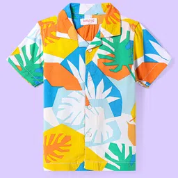 Babyhug Cotton Viscose Woven Half Sleeves Resort Collar Shirt with Tropical Print - Light Blue & Yellow-picture-23