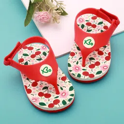 Babyoye Velcro Closure Flip Flops With Tropical Theme Print - Red-picture-14