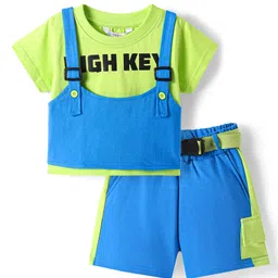 Ollington St.Cotton Set of Sleeveless Vest & Shorts with Printed Top - Light Green & Blue-image-22