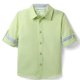 kookie kids india Kookie Kids Cotton Oxford Full Sleeves Solid Shirt - Light Green-picture-12